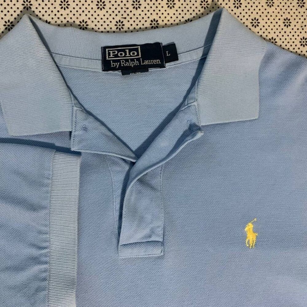 VTG Polo Ralph Lauren Men Light Blue Pique Cotton Short Sleeve Polo Shirt Sz L